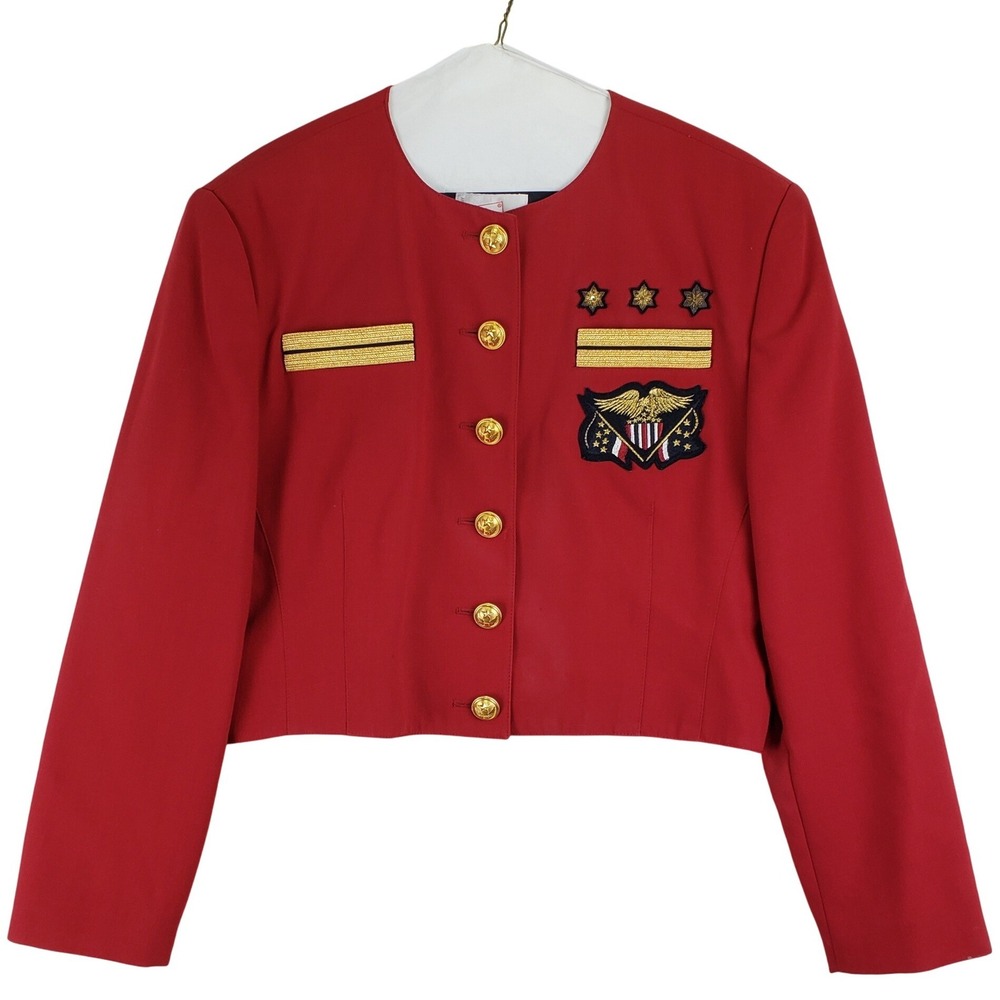 Mondi Military Cropped Jacket Womens 42 Red Wool Blend Vintage West Germany